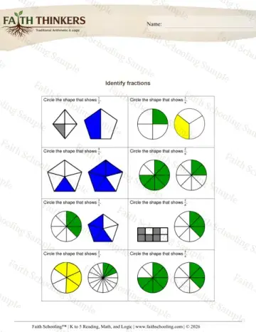 3rd Grade math worksheet — Fractions Identify 9