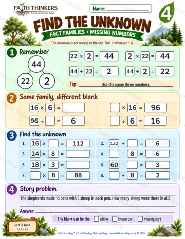 4th Grade math worksheet — Find The Unknown Practice 4