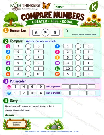 Kindergarten math worksheet — More, Fewer, and the Same Practice 7
