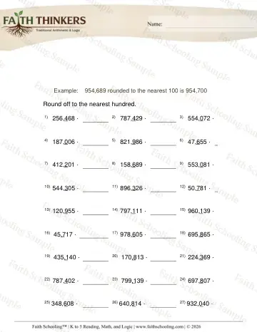 5th Grade math worksheet — Rounding to the Nearest Ten and Hundred. Round 6 Digit Number Nearest 100 3