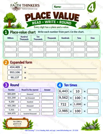 4th Grade math worksheet — Place Value Practice 4