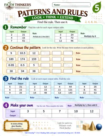 5th Grade math worksheet — Patterns and Early Algebra Practice 5