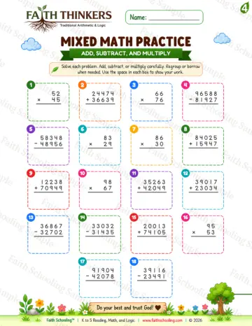 4th Grade math worksheet — Summer Mixed Practice 6