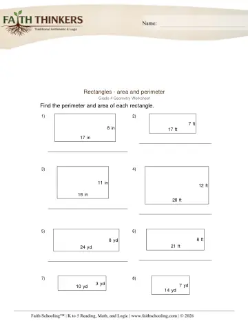 Geometry Rectangles Area Perimeter 1