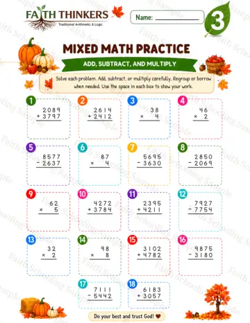3rd Grade math worksheet — Fall Mixed Practice 7