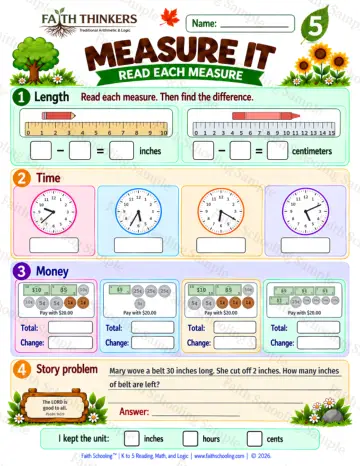 5th Grade math worksheet — Measurement Practice 9