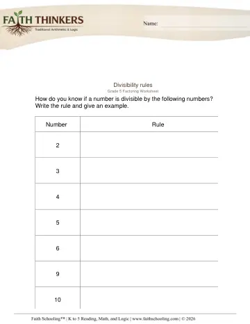 Grade 5 Math: Factors Multiples — worksheet preview