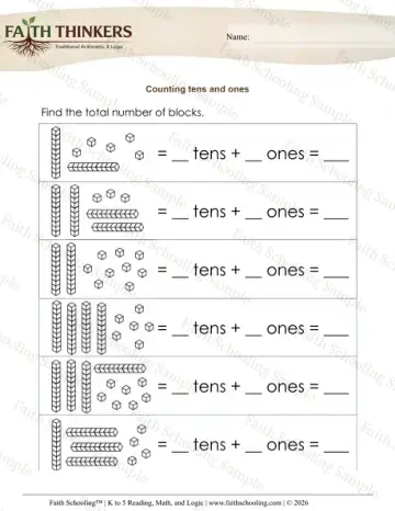 1st Grade math worksheet — Base Ten Blocks Count Tens Ones 4
