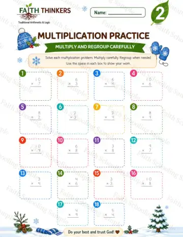 2nd Grade math worksheet — Winter Multiplication Practice 4