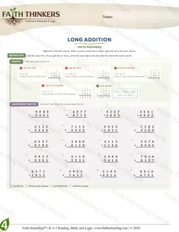 4th Grade math worksheet — Addition with Regrouping. Long Addition (Practice 8)