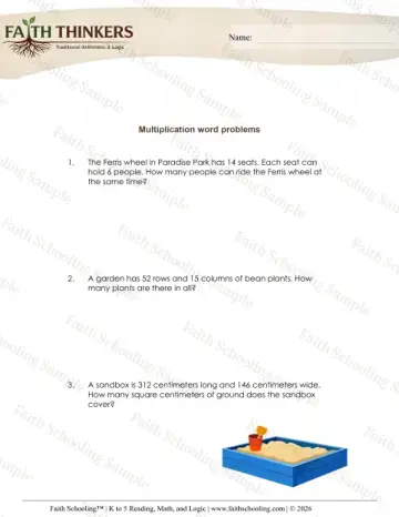 3rd Grade math worksheet — Multiplication Word Problems Sentences 7