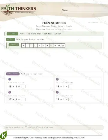 Kindergarten math worksheet — Teen Number Place Value (Practice 8)