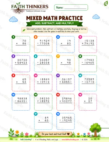 4th Grade math worksheet — Summer Mixed Practice 5