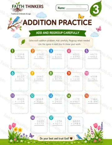 3rd Grade math worksheet — Spring Addition Practice 9
