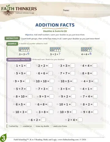 3rd Grade math worksheet — Addition Facts (Practice 8)