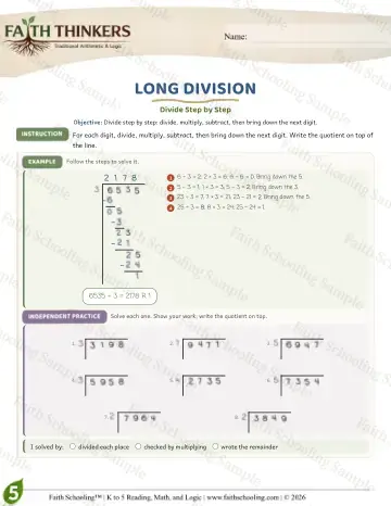 5th Grade math worksheet — Long Division (Practice 5)