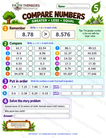 5th Grade math worksheet — Compare Numbers Practice 5