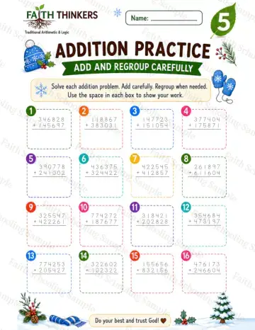 5th Grade math worksheet — Winter Addition Practice 7
