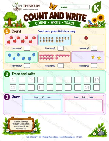 Kindergarten math worksheet — Counting Scattered Sets Practice 8
