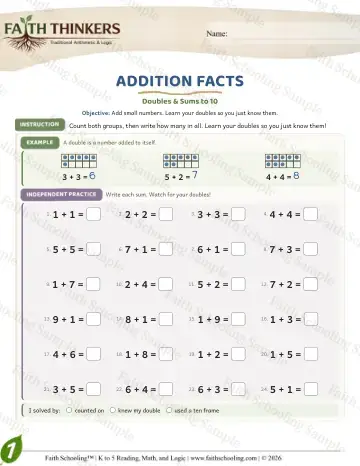 1st Grade math worksheet — Addition Facts (Practice 4)