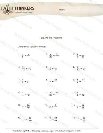 4th Grade math worksheet — Equivalent and Simplified Fractions. Equivalent Fractions 4