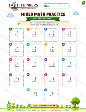 Kindergarten math worksheet — Summer Mixed Practice 6