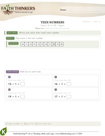 Kindergarten Math: Count 16 To 20 — worksheet preview