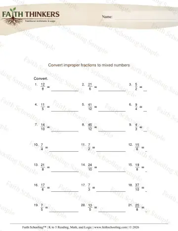 3rd Grade math worksheet — Improper Fractions to Mixed Numbers 2