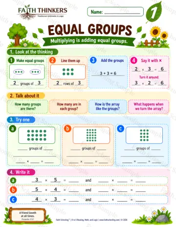 1st Grade math worksheet — Equal Groups Practice 6