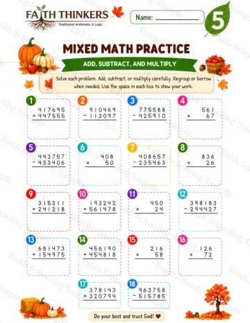 5th Grade math worksheet — Fall Mixed Practice 4