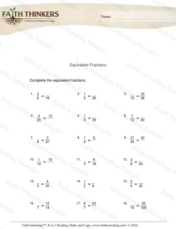 5th Grade math worksheet — Equivalent and Simplified Fractions. Equivalent Fractions 3