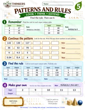5th Grade math worksheet — Patterns and Early Algebra Practice 4
