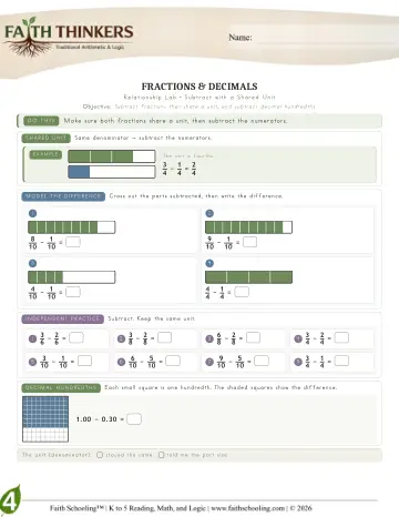 Grade 4 Math: Fractions — worksheet preview
