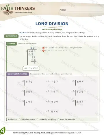 4th Grade math worksheet — Long Division (Practice 8)