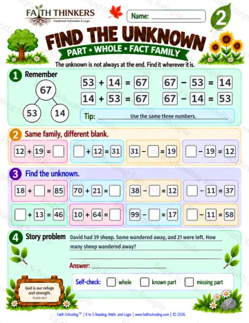 2nd Grade math worksheet — Find The Unknown Practice 7