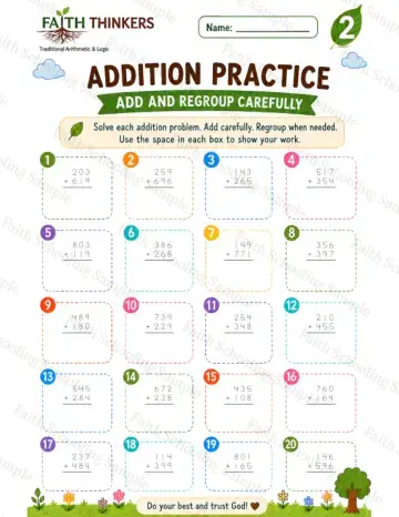 2nd Grade math worksheet — Summer Addition Practice 6