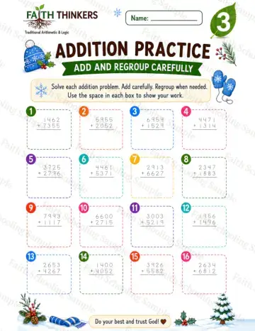 3rd Grade math worksheet — Winter Addition Practice 8