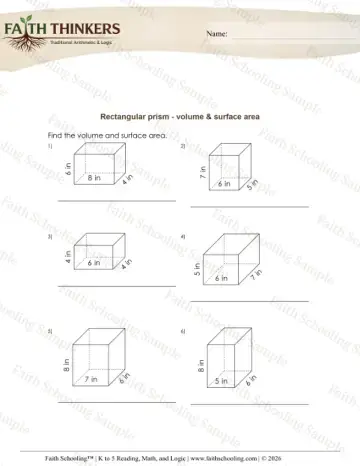 5th Grade math worksheet — Geometry Rectangular Prism Volume Surface Area 8