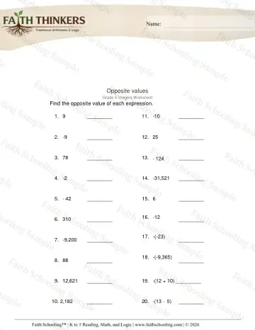 5th Grade math worksheet — Integers Absolute Value 4