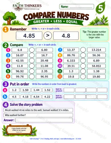 5th Grade math worksheet — Compare Numbers Practice 8