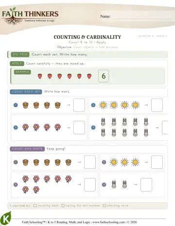 Kindergarten Math: Count 8 To 10 — worksheet preview