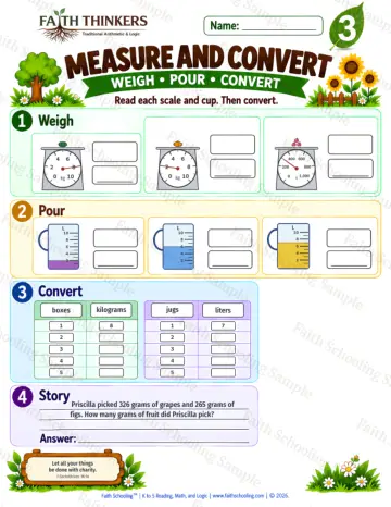3rd Grade math worksheet — Measurement Units Practice 8
