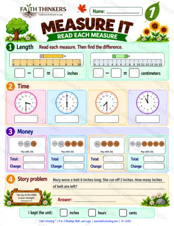 1st Grade math worksheet — Measurement Practice 9