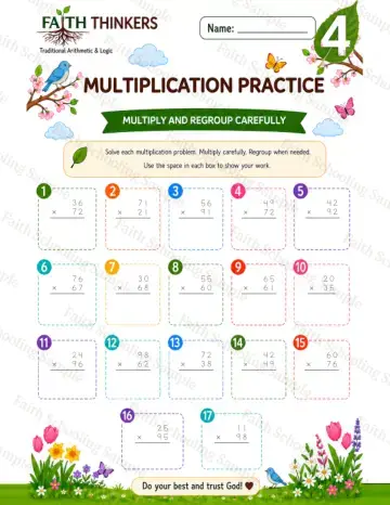 4th Grade math worksheet — Spring Multiplication Practice 6