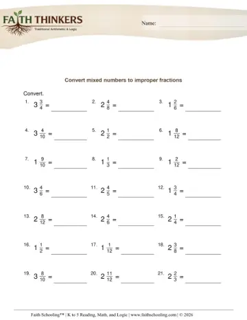 Mixed Numbers to Improper Fractions 10