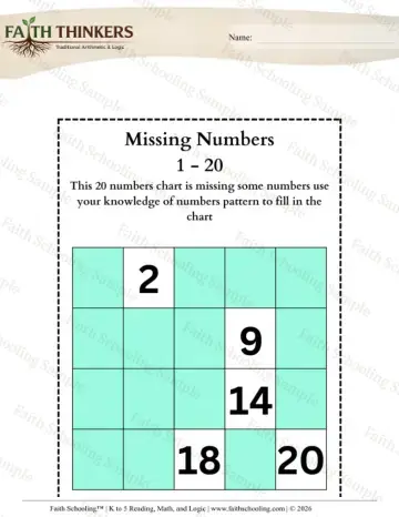 3rd Grade math worksheet — Number Patterns. Missing Numbers 01 Page 005