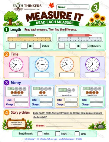3rd Grade math worksheet — Measurement Practice 6