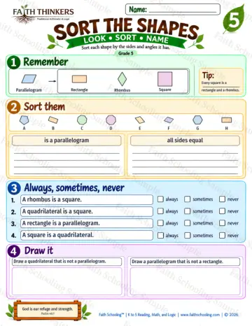 5th Grade math worksheet — Sort The Shapes Practice 8