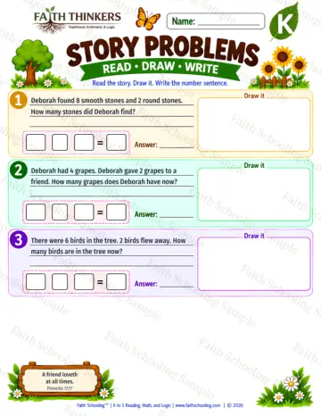Kindergarten math worksheet — Mixed Operation Word Problems Practice 9