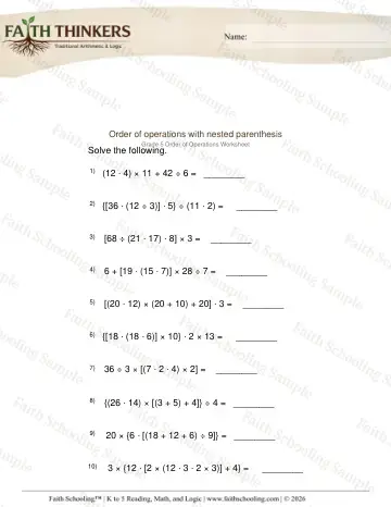 5th Grade math worksheet — Order Operations 4